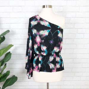 Halston Heritage Silk Floral One Sleeve Top Sz 2